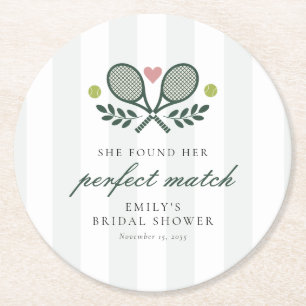 Perfect Match Tennis Bridal Shower Round Paper Coaster