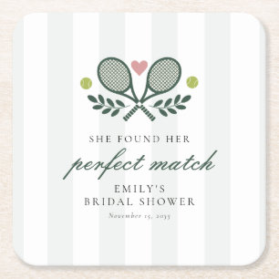 Perfect Match Tennis Bridal Shower Square Paper Coaster