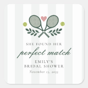 Perfect Match Tennis Bridal Shower Square Sticker