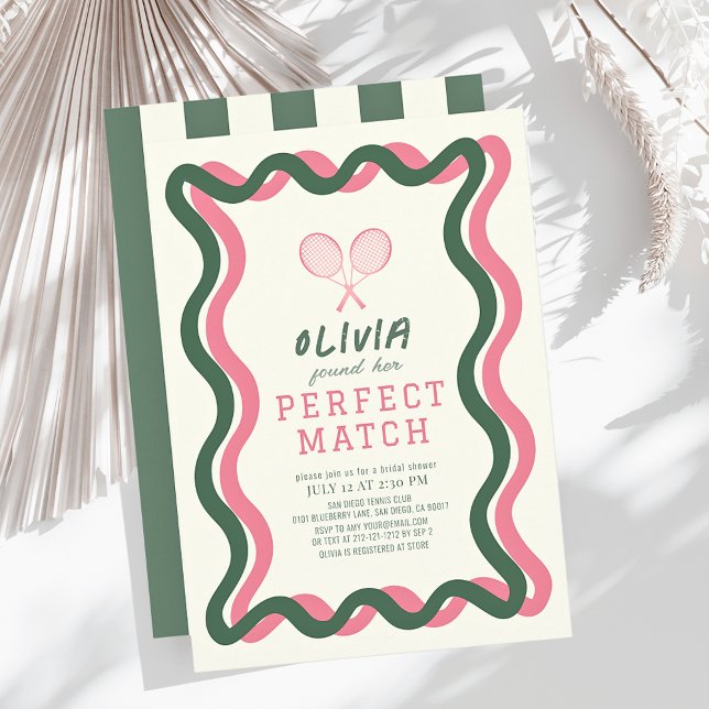 Perfect Match Tennis Green Wavy Bridal Shower Invitation (Creator Uploaded)