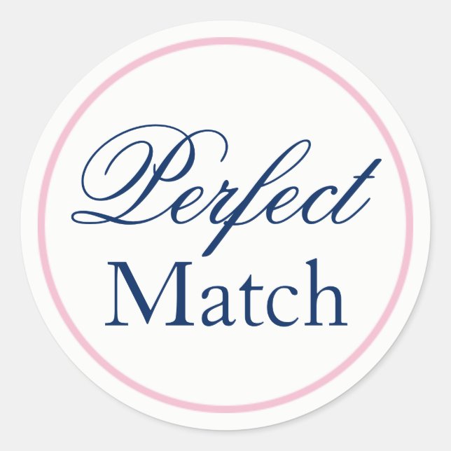 "Perfect Match" Wedding Sticker Blush Pink/Navy (Front)
