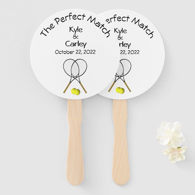 Perfect Match Wedding White Hand Fan (Front and Back)