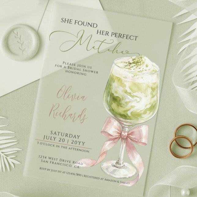 Perfect Matcha Bridal Shower Acrylic Invitations (Creator Uploaded)