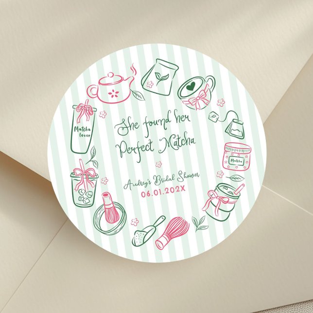 Perfect Matcha Pink and Green Bridal Shower Classic Round Sticker (Creator Uploaded)
