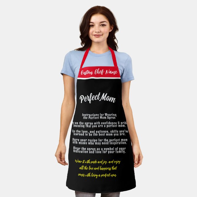 Perfect Mum Apron, Personalised Instructions Apron (Worn)