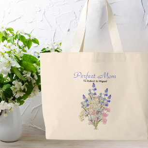Perfect Mum,Watercolor Wildflower, Custom Name  Large Tote Bag