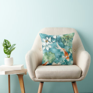 Perfect Mum's Day Gift! Teal, Blue, Mint, Koi Pond Cushion