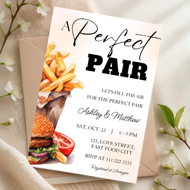 Perfect Pair Burger and Fries Couple Coed Shower Invitation (Perfect Pair Burger and Fries Couple Coed Shower Invitation)