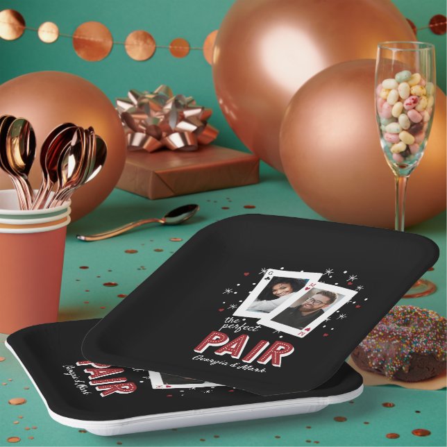 Perfect Pair Casino Theme Couples Photo Paper Plate (Multi)