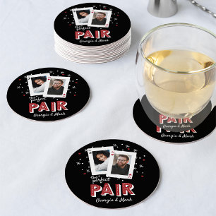 Perfect Pair Casino Theme Couples Photo Round Paper Coaster