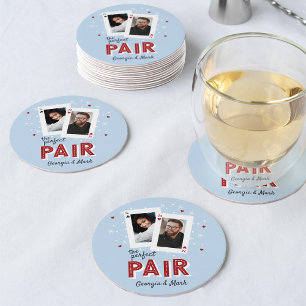 Perfect Pair Casino Theme Couples Photo Round Paper Coaster