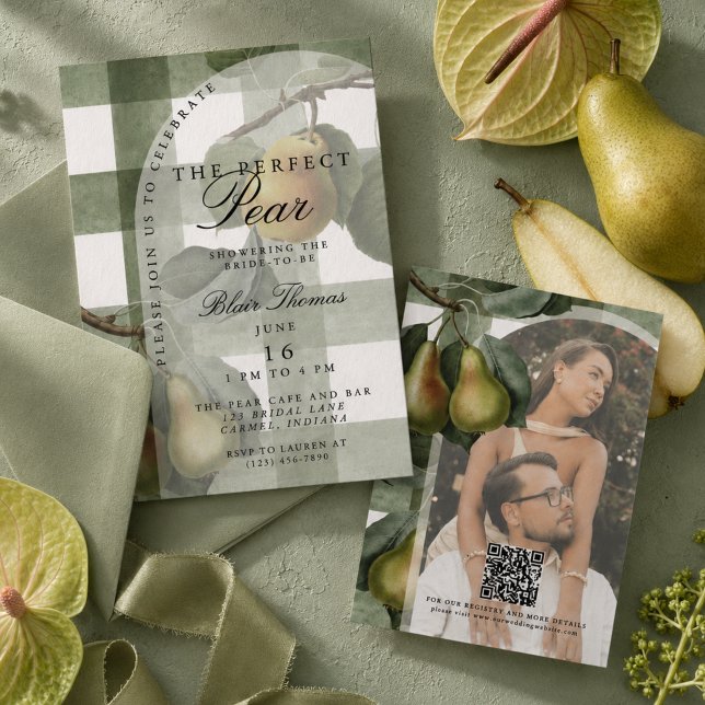 Perfect Pair Gingham Vintage Pear Bridal Shower Invitation (Perfect Pair Gingham Vintage Pear Bridal Shower Invitation)