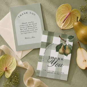 Perfect Pair Gingham Vintage Pear Bridal Shower Thank You Card