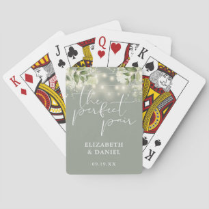 Perfect Pair Greenery Lights Sage Green Wedding Playing Cards