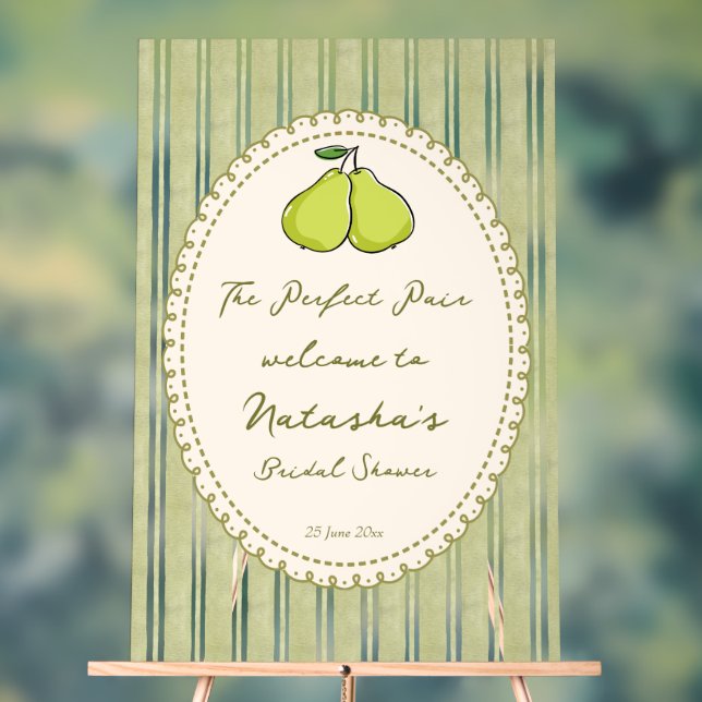 Perfect pair pear bridal shower welcome sign (Neutral)