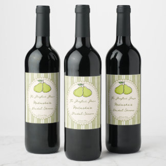Perfect pair sage green stripe pear bridal shower wine label