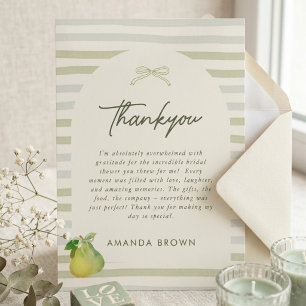 Perfect Pair Sage Green Stripes Bow Bridal Shower Invitation