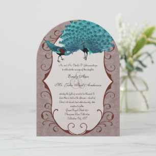 Perfect Pair Teal & Mink Damask Peacock Invitation