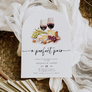 Perfect Pair Watercolor Wine Cheese Engagement Invitation