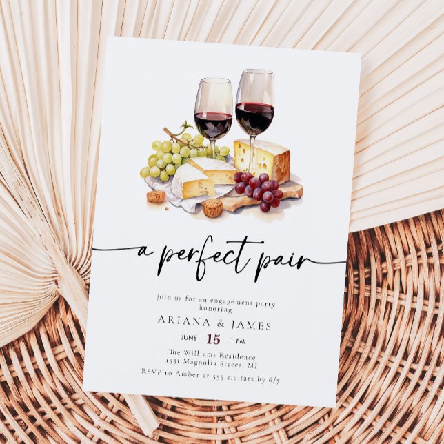 Perfect Pair Watercolor Wine Cheese Engagement Invitation (Creator Uploaded)