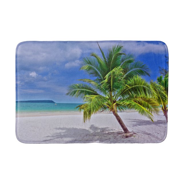 Perfect Palm Tree Tropical Island Beach Bath Mat (Front)
