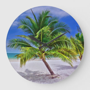 Perfect Palm Tree Tropical Island Beach Large Clock
