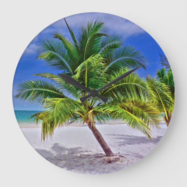 Perfect Palm Tree Tropical Island Beach Large Clock (Front)