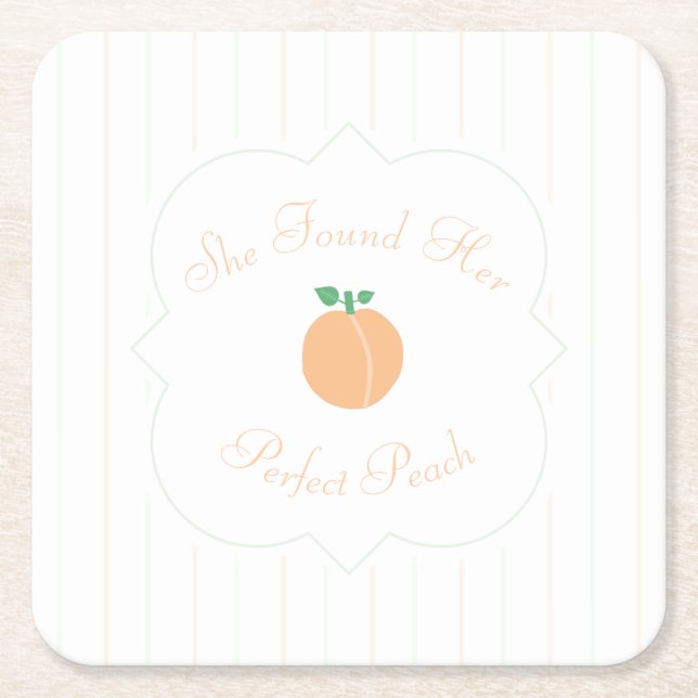 Perfect Peach Bridal Shower Square Paper Coaster (Front)