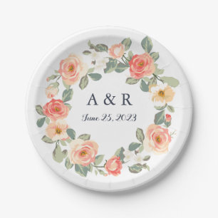 Perfect Peach Floral Wedding Paper Plate