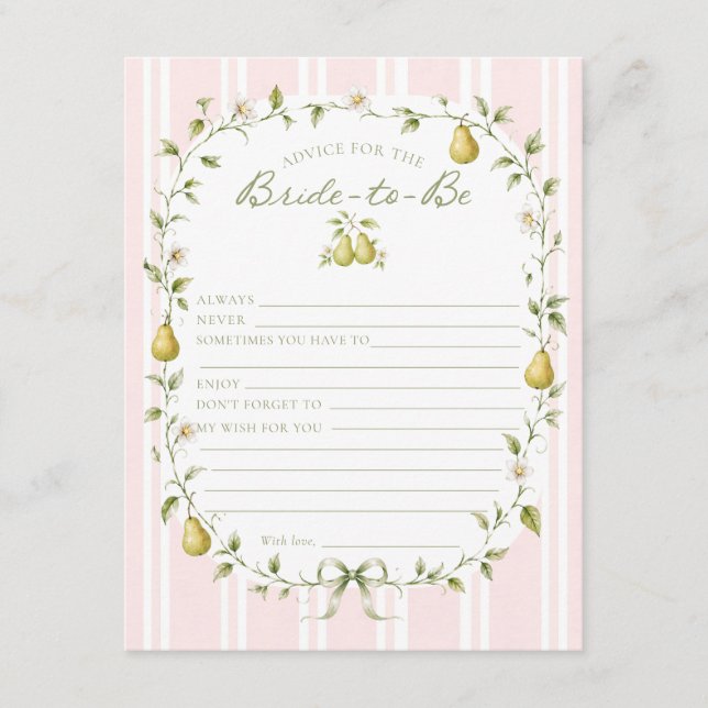 Perfect Pear Bridal Shower Advice Card (Front)