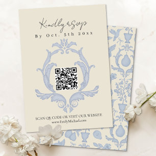 Perfect Pear Bridal Shower Blue Damask RSVP Card