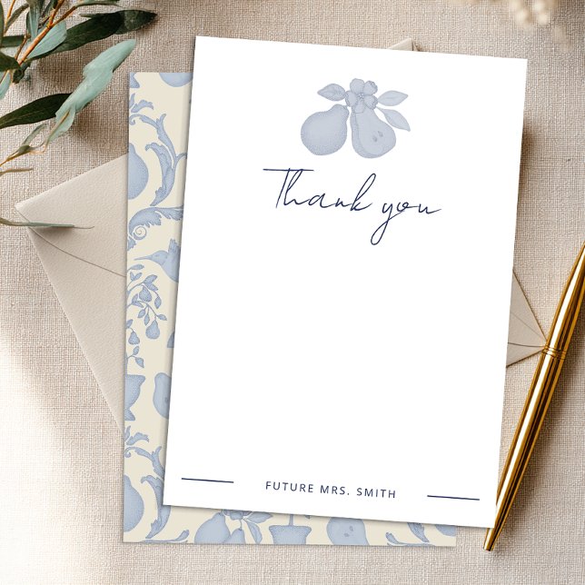 Perfect Pear Bridal Shower | Blue Thank You Note Card (Personalized Thank You Card)
