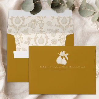 Perfect Pear Bridal Shower | Gold Damask Envelope