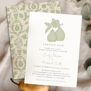 Perfect Pear Bridal Shower   Sage Green Damask Invitation