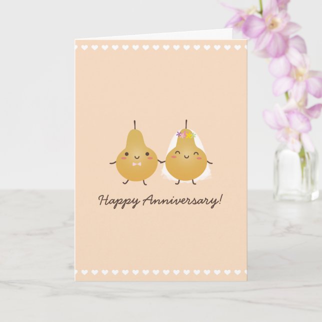 Perfect Pear Cute Cartoon Couple Happy Anniversary Card (Orchid)