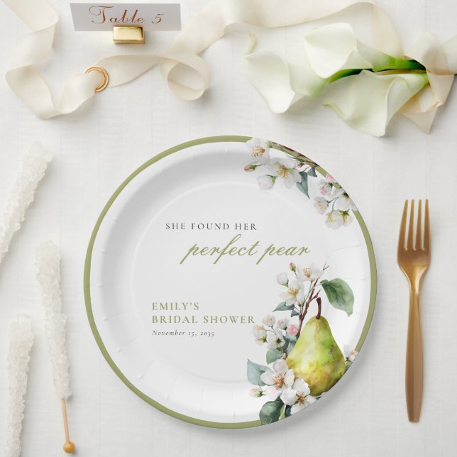Perfect Pear Floral Bridal Shower Paper Plate (Wedding)