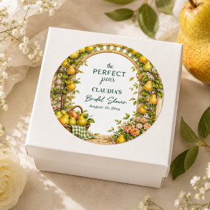 Perfect Pear Green Gingham Bridal Shower Favour Classic Round Sticker