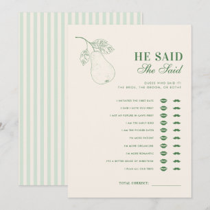 Perfect Pear He Said She Said Bridal Shower Game Invitation