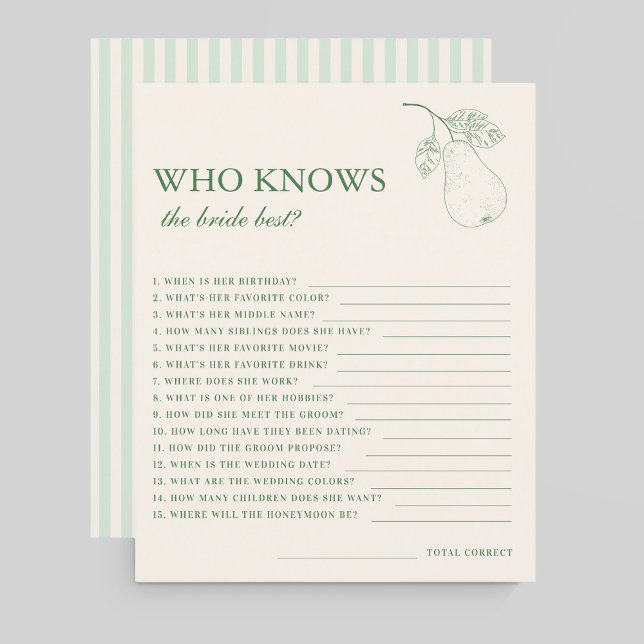 Perfect Pear Pair Who Knows the Bride Best Game (Creator Uploaded)