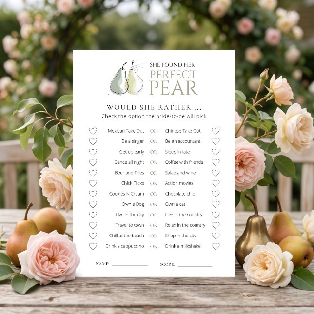 Perfect Pear Would She Rather Bridal Shower  Card (Creator Uploaded)