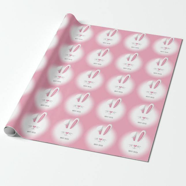 Perfect Pink Happy Easter Bunny  Wrapping Paper (Unrolled)