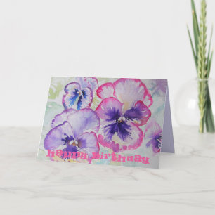 Perfect Pink Pansies Watercolour art Birthday Card