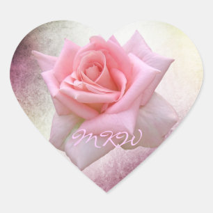 Perfect Pink Rose Monogram Heart Sticker