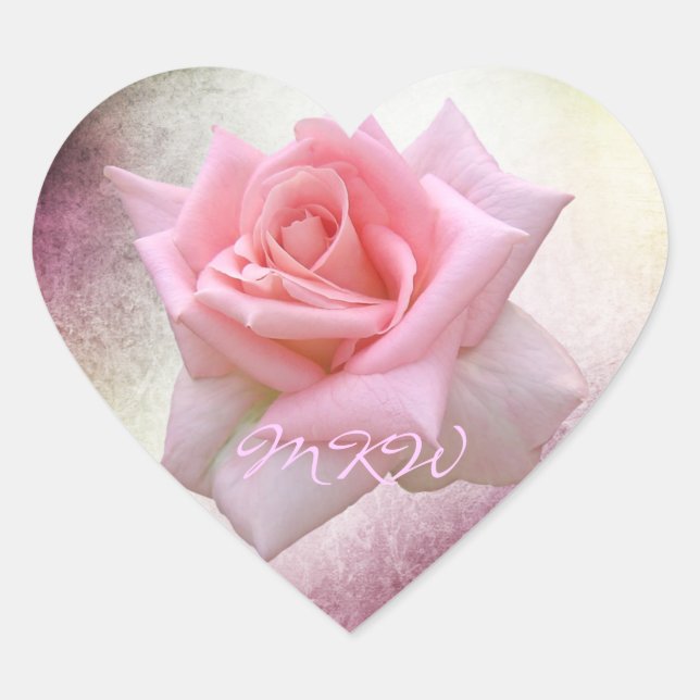 Perfect Pink Rose Monogram Heart Sticker (Front)