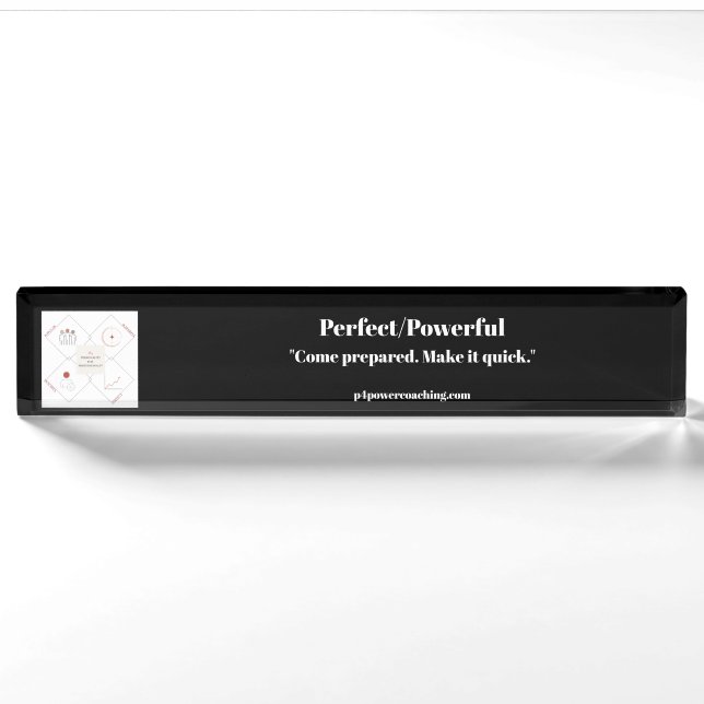 Perfect/Powerful Black Acrylic Desk Plaque Nameplate (Front)