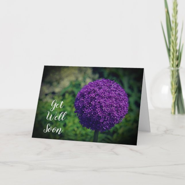 Perfect Purple Allium Flower Get Well Soon Card (Front)