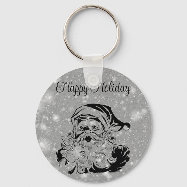 Perfect, Silver Sparkly Christmas SantaClous  Key Ring (Front)