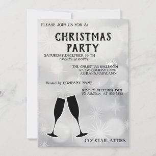 Perfect, Silver Sparkly Wine Glass Christmas Invitation