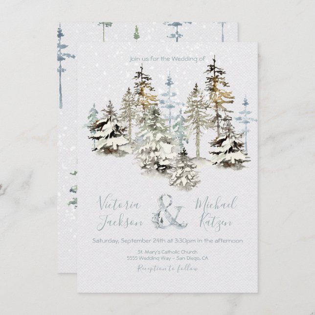Perfect Snow Forest Wedding invitations (Front/Back)