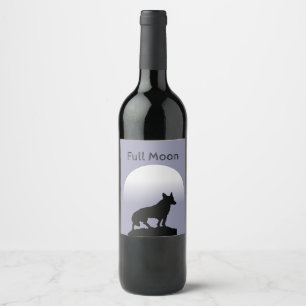 Perfect Trendy Black Wolf Full Moon   Wine Label
